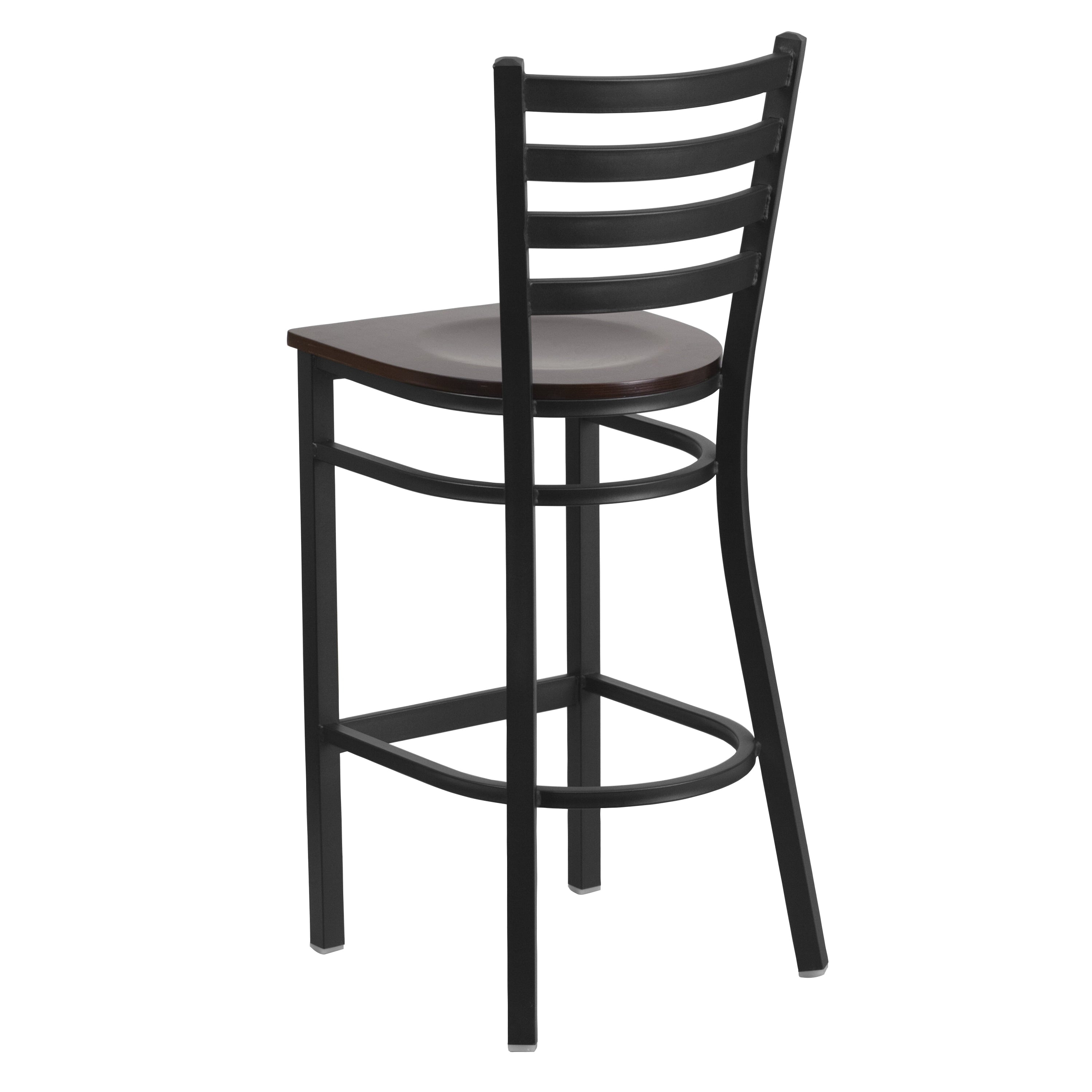 Flash Furniture HERCULES Series Black Ladder Back Metal Restaurant Barstool - Walnut Wood Seat