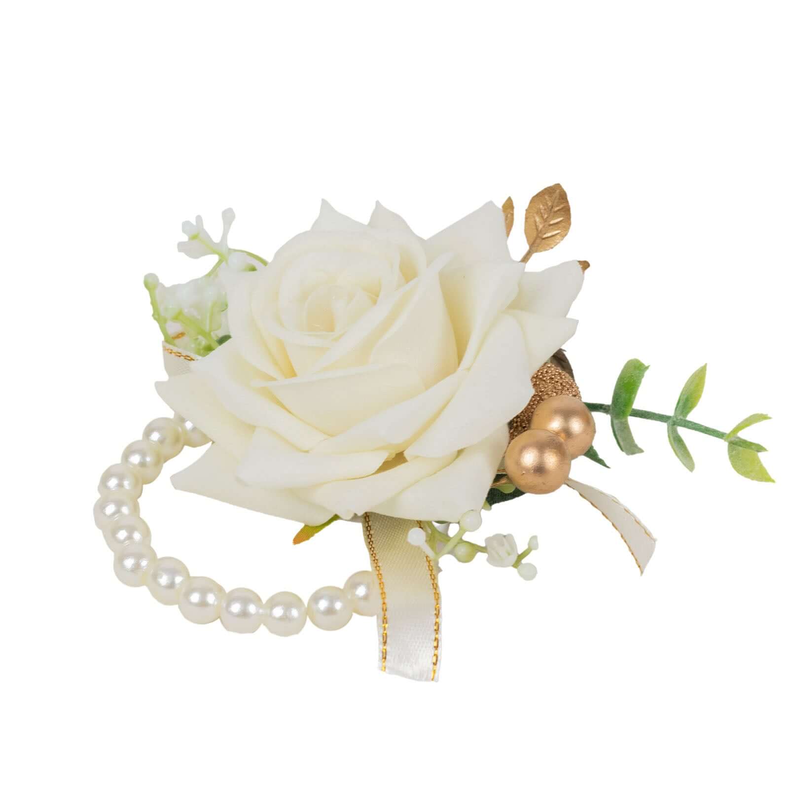 2 Pack White Silk Rose Wrist Corsage With Pearls, 4