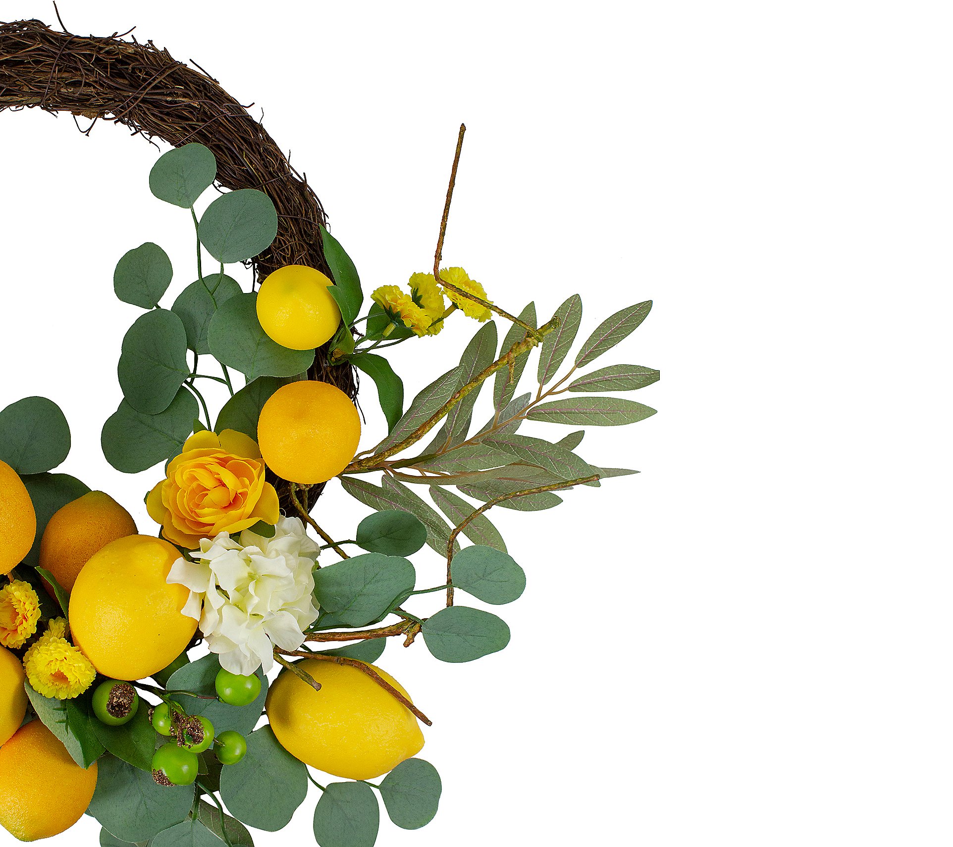 Lemons and Flowers Artificial Floral Spring Wreath Yellow