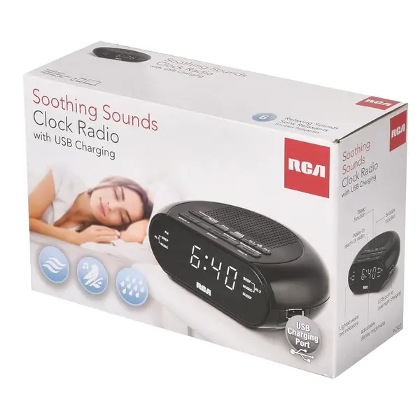 RCA Soothing Sounds Clock Radio with USB Charging