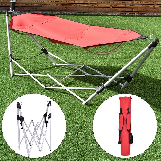 Costway Red Portable Folding Hammock Lounge Camping Bed Steel Frame Stand W carry Bag