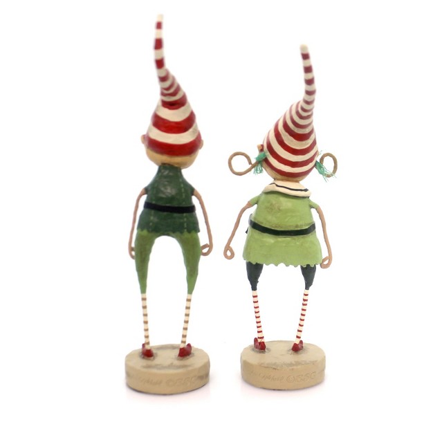 Lori Mitchell Tootsie amp Tinker Twinkle Two Figurines 8 0 Inches Christmas Elves Santa Helpers 10603 Polyresin Green