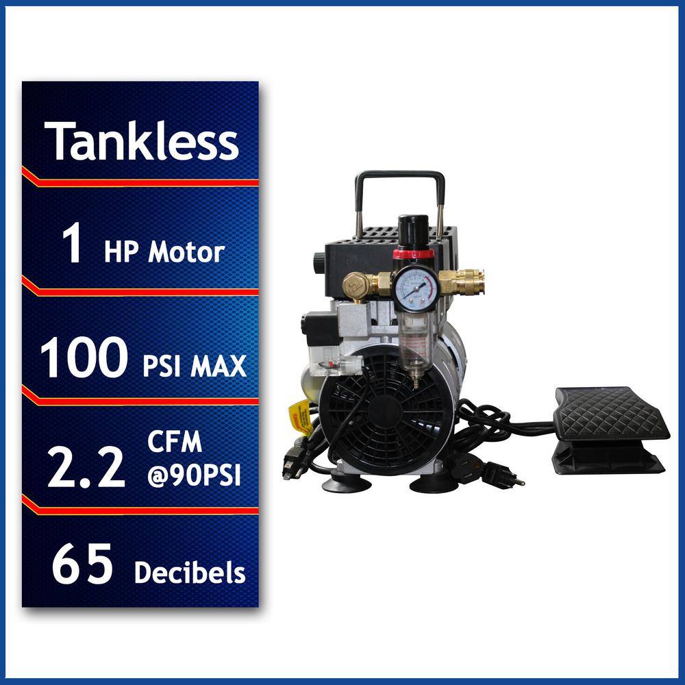 California Air Tools Tankless Portable 1.0 HP Ultra Quiet and Oil-Free Electric Air Compressor 10TL