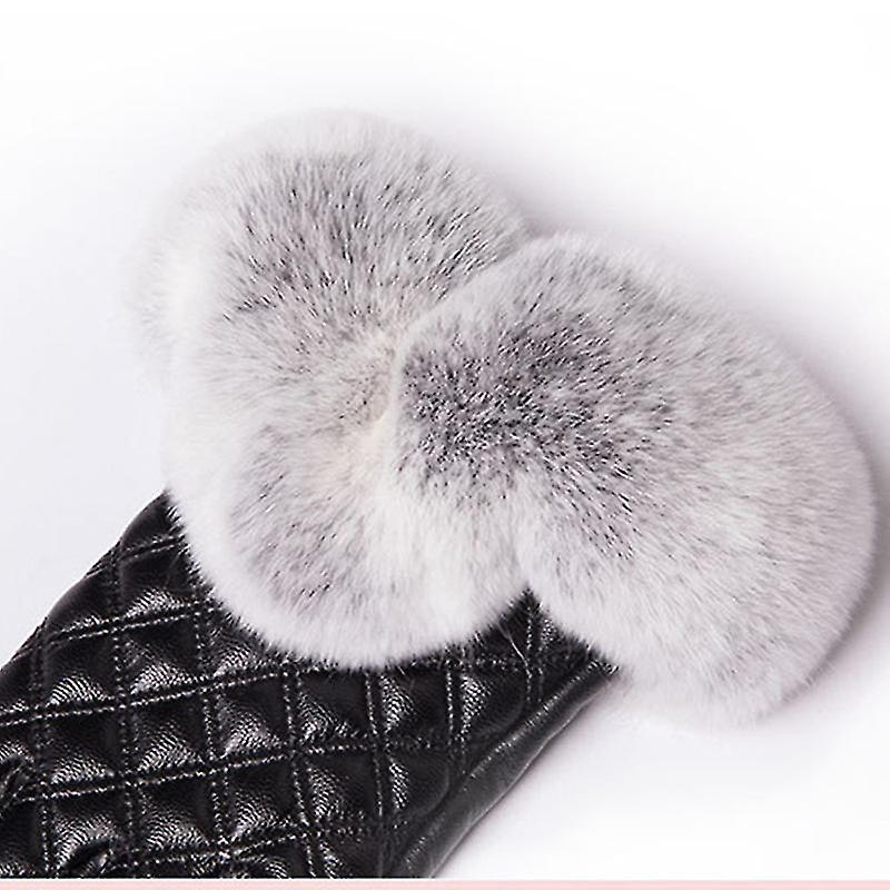 Women Warm Plushed Genuine Sheepskin Gloves Winter Gloves Touchscreen Fleece Lined Mittens With Rabbit Fur Cuffs