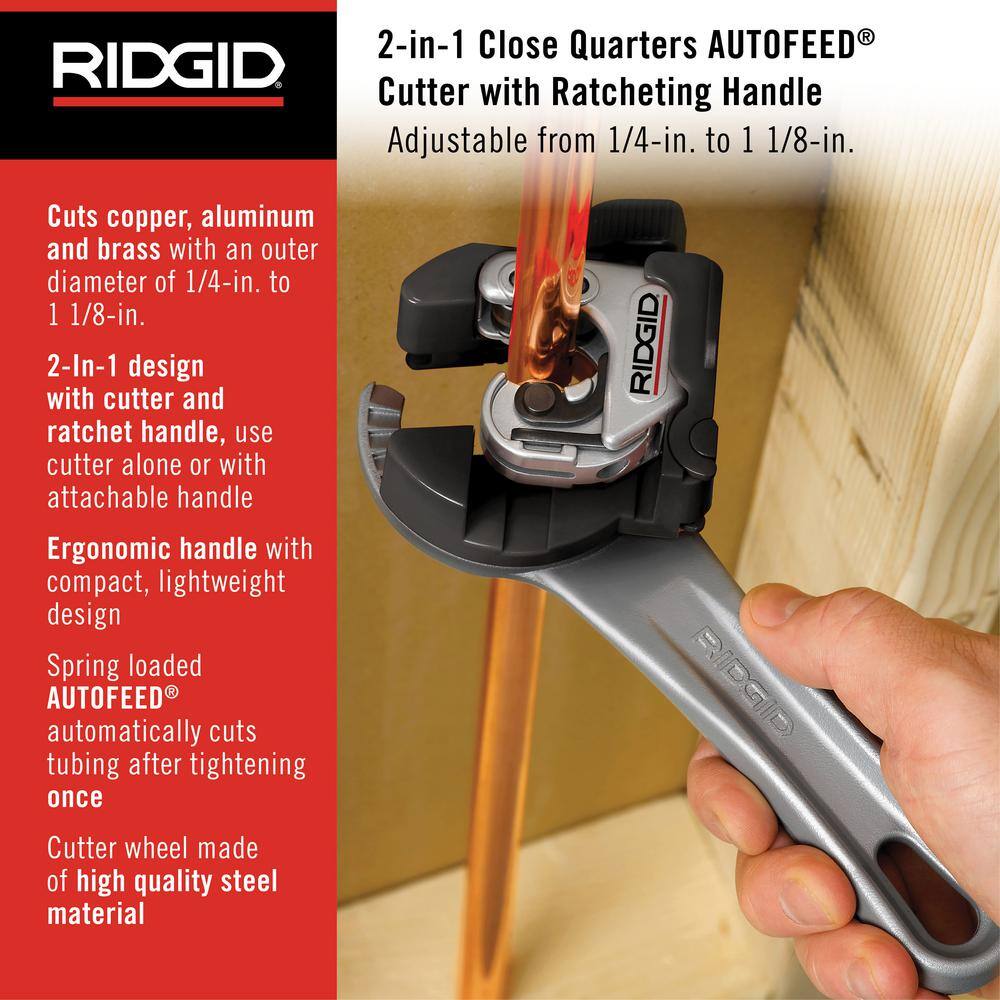 RIDGID 118 2-in-1 Close Quarters AUTOFEED 14 in.-1-18 in. Metal Tubing Compact CutterTool with X-CEL Knob for Quick Cutting 32573