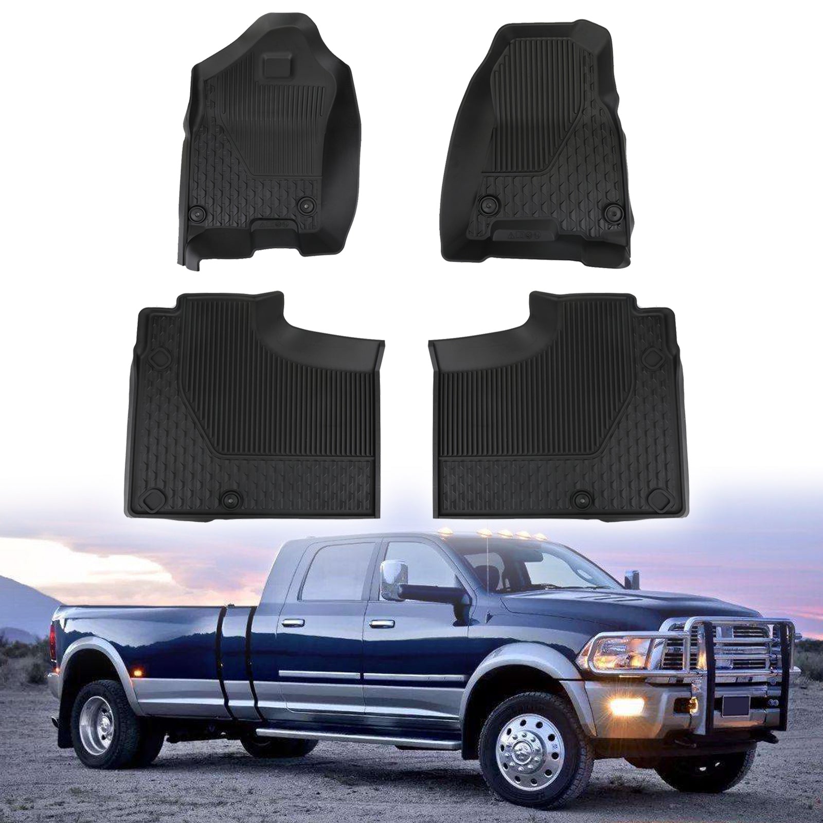 3D Black Rubber Floor Mats Liners for Ram 1500 2019-2022 Crew Cab All Weather