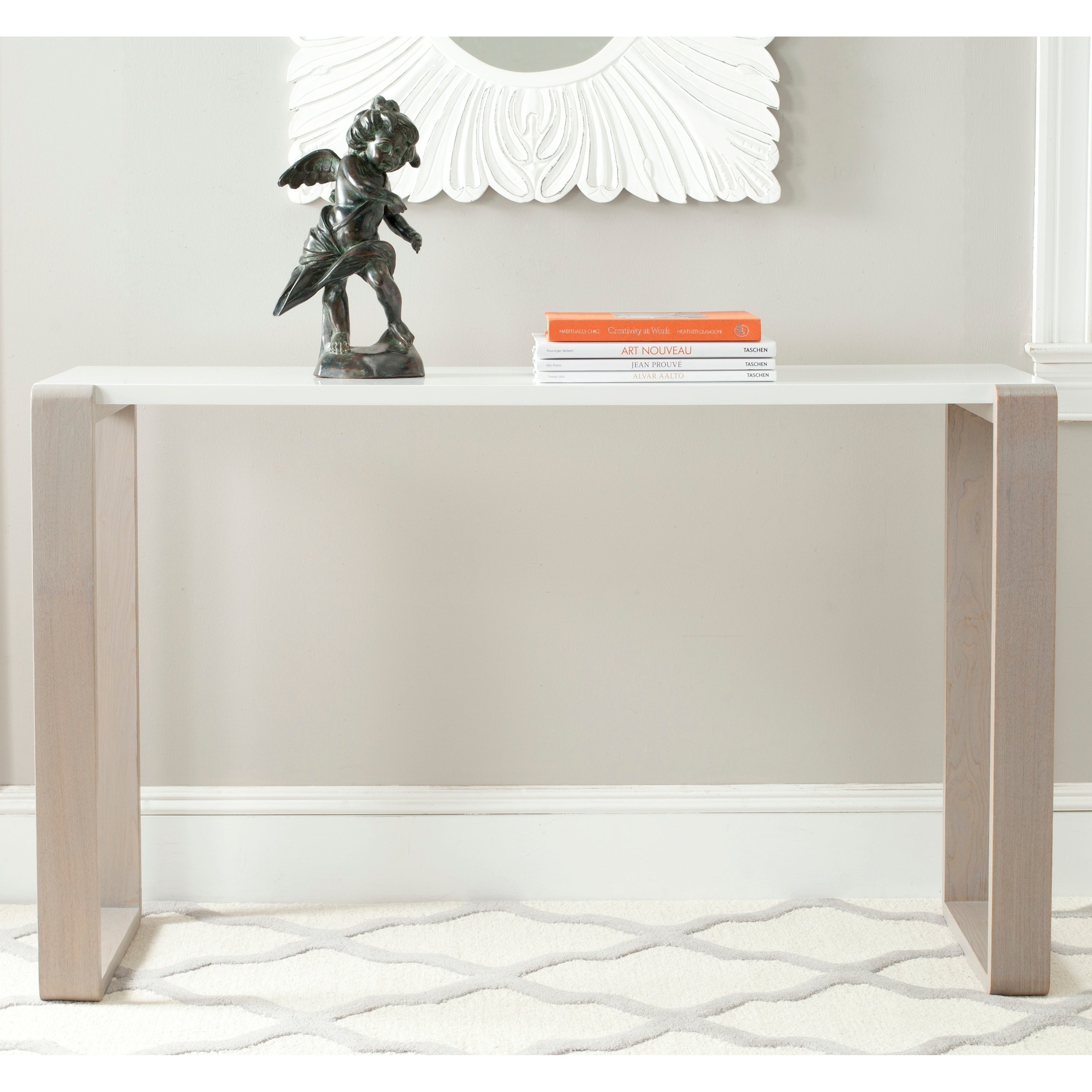 SAFAVIEH Modern Bartholomew White/ Grey Lacquer Console Table - 51