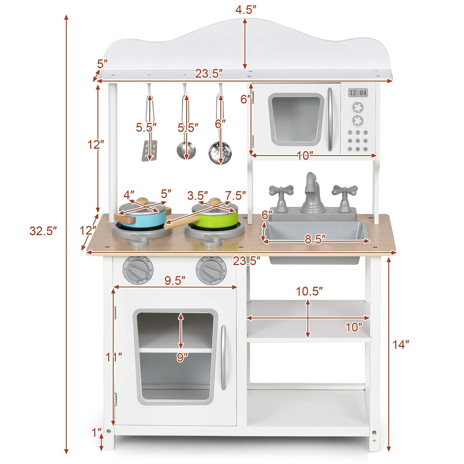 Costzon Kids Kitchen Playset, Wooden Play Kitchen w/ Sink (White)