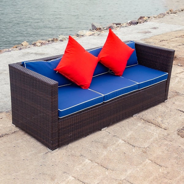 3-Pieces Wide Outdoor Wicker Patio Sectional with Cushions - Overstock - 36046282