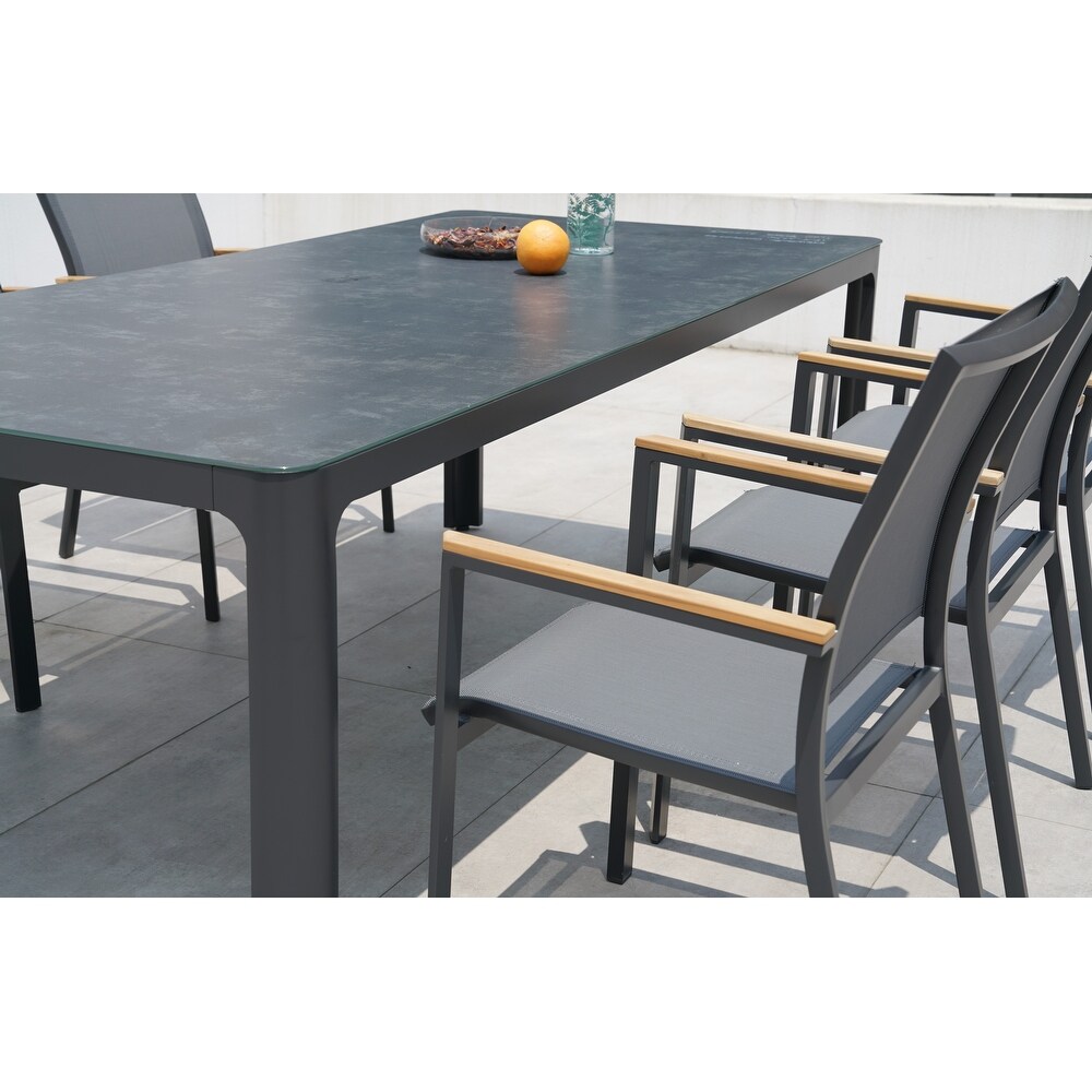 Decker Dark Gray 7 Piece Aluminum Outdoor Dining Set with Ceramic Glass Table Top