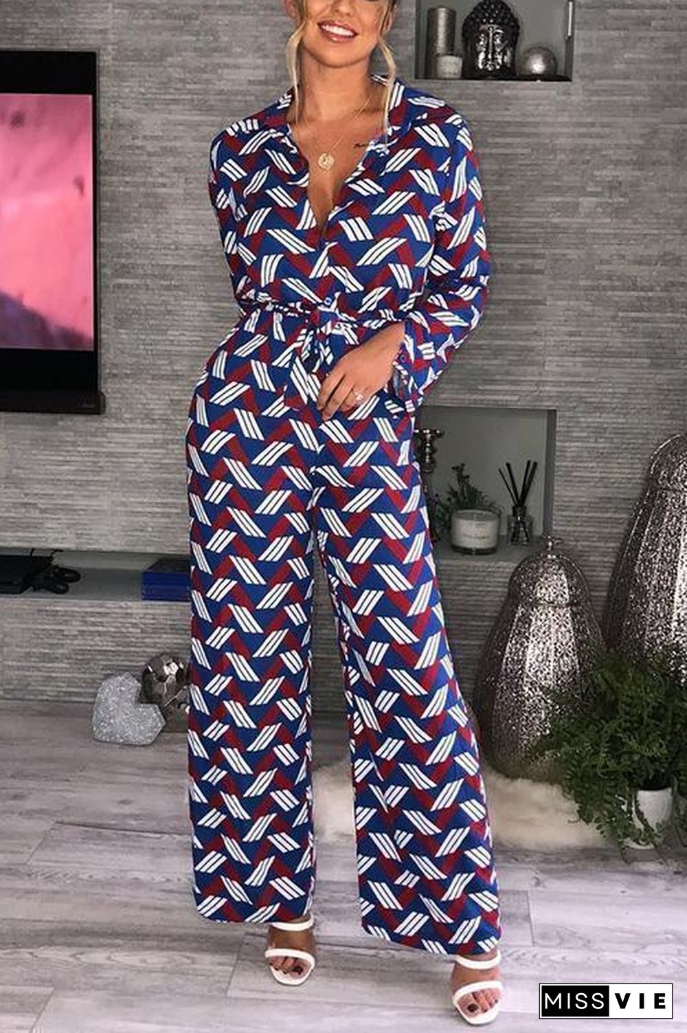 Print Long Sleeve Jumpsuit