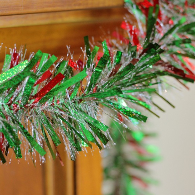 Unlit Green red Wide Cut Tinsel Christmas Garland