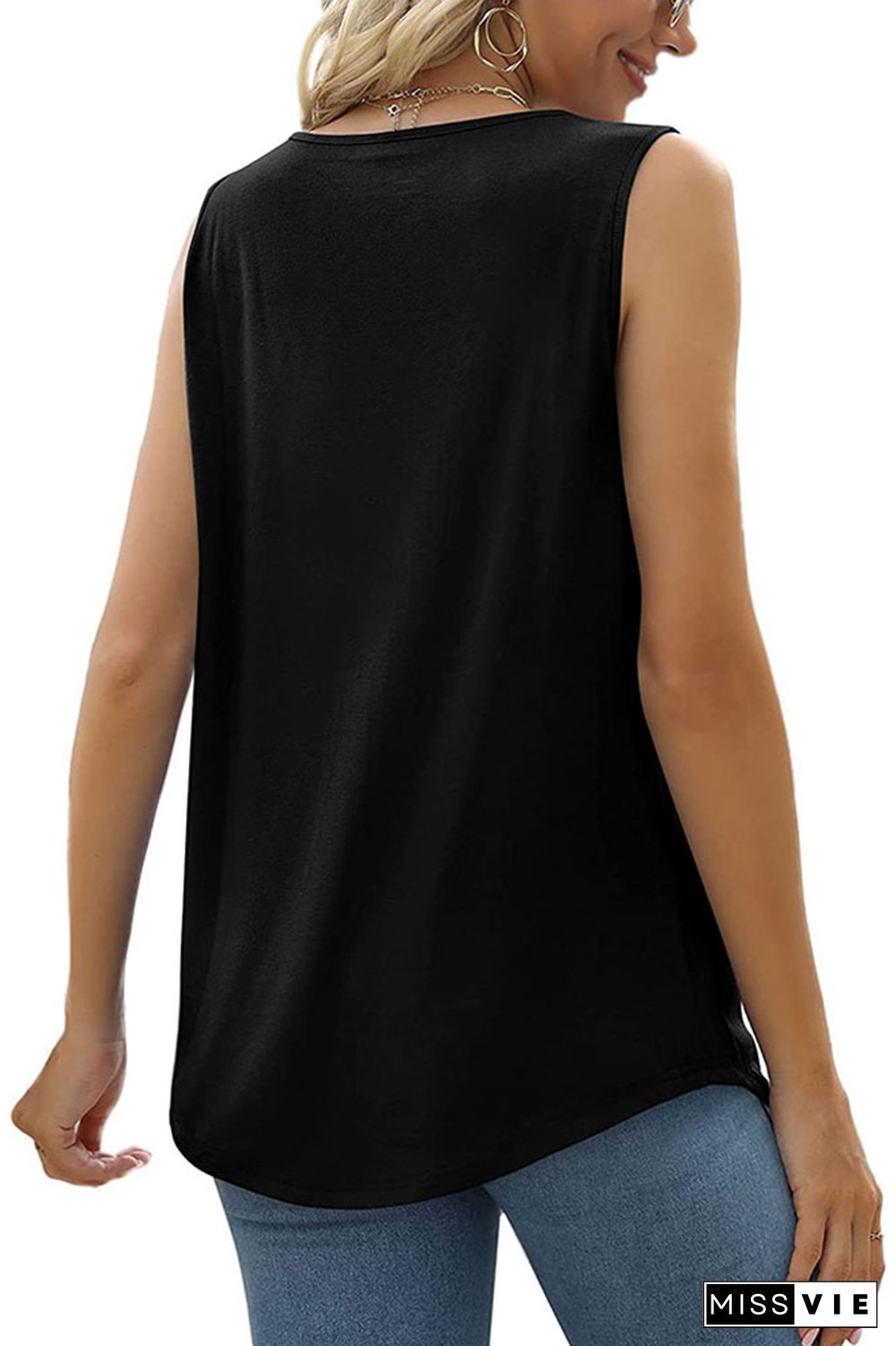 Plain Square Neck Tucked Stitching Tank Top