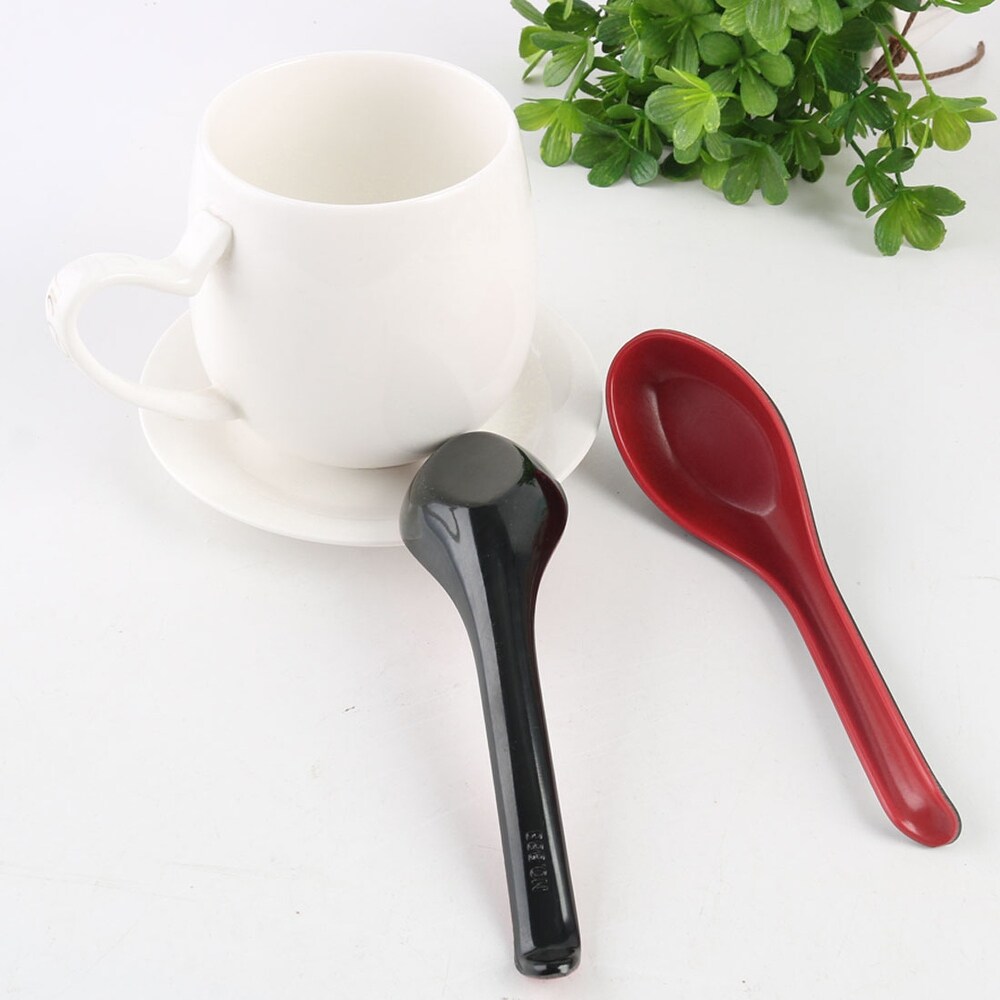 Household Kitchen Red Black Plastic Replacement Soup Rice Spoons 5 Pcs