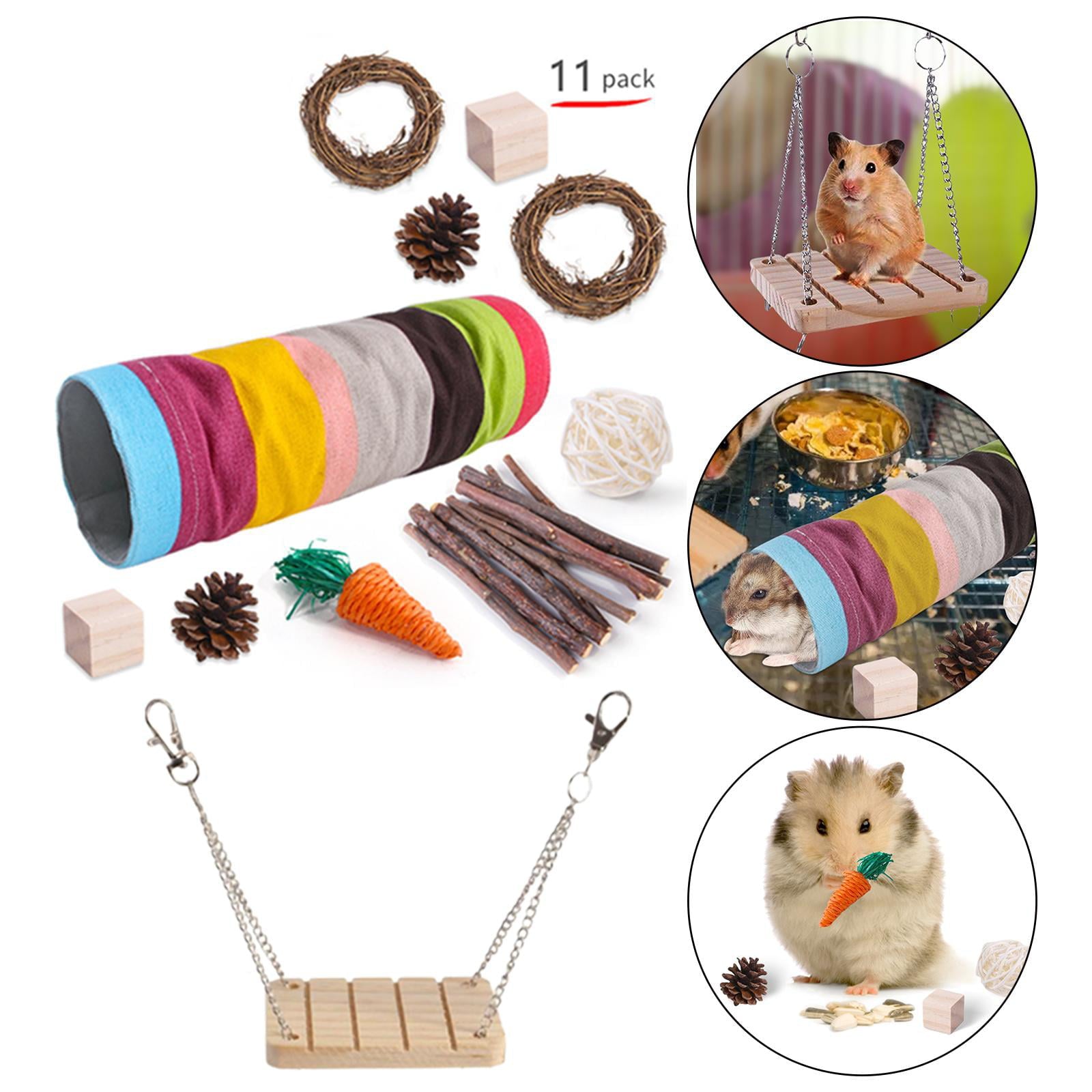 Hamster Chew Toys Set Small Animal Molar Toys Care Accessories for Guinea Pigs，Chinchillas，Gerbils，Mouse Rodents Toy Swing Carrot Rattan Ball -