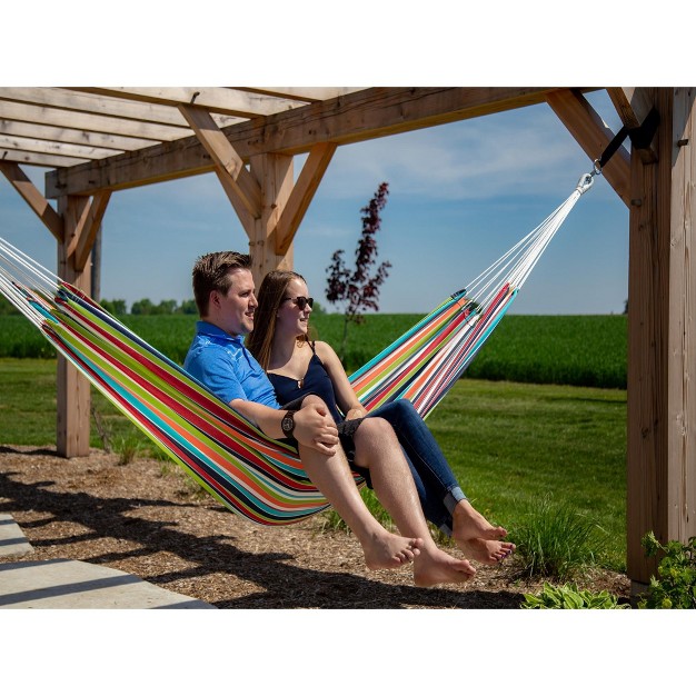 The Hamptons Collection 144 Orange And Green Striped Two Person Brazilian Sunbrella Hammock