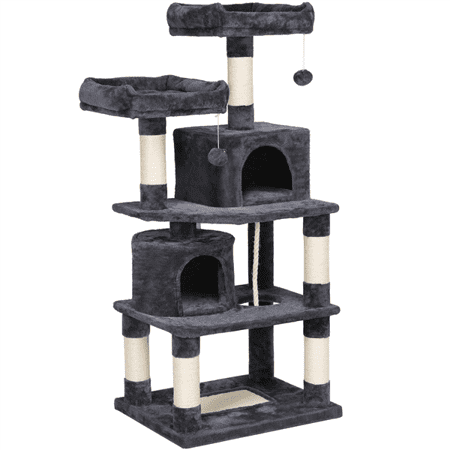 SMILE MART 62.2" Double Condo Cat Tree and Scratching Post Tower, Dark Gray