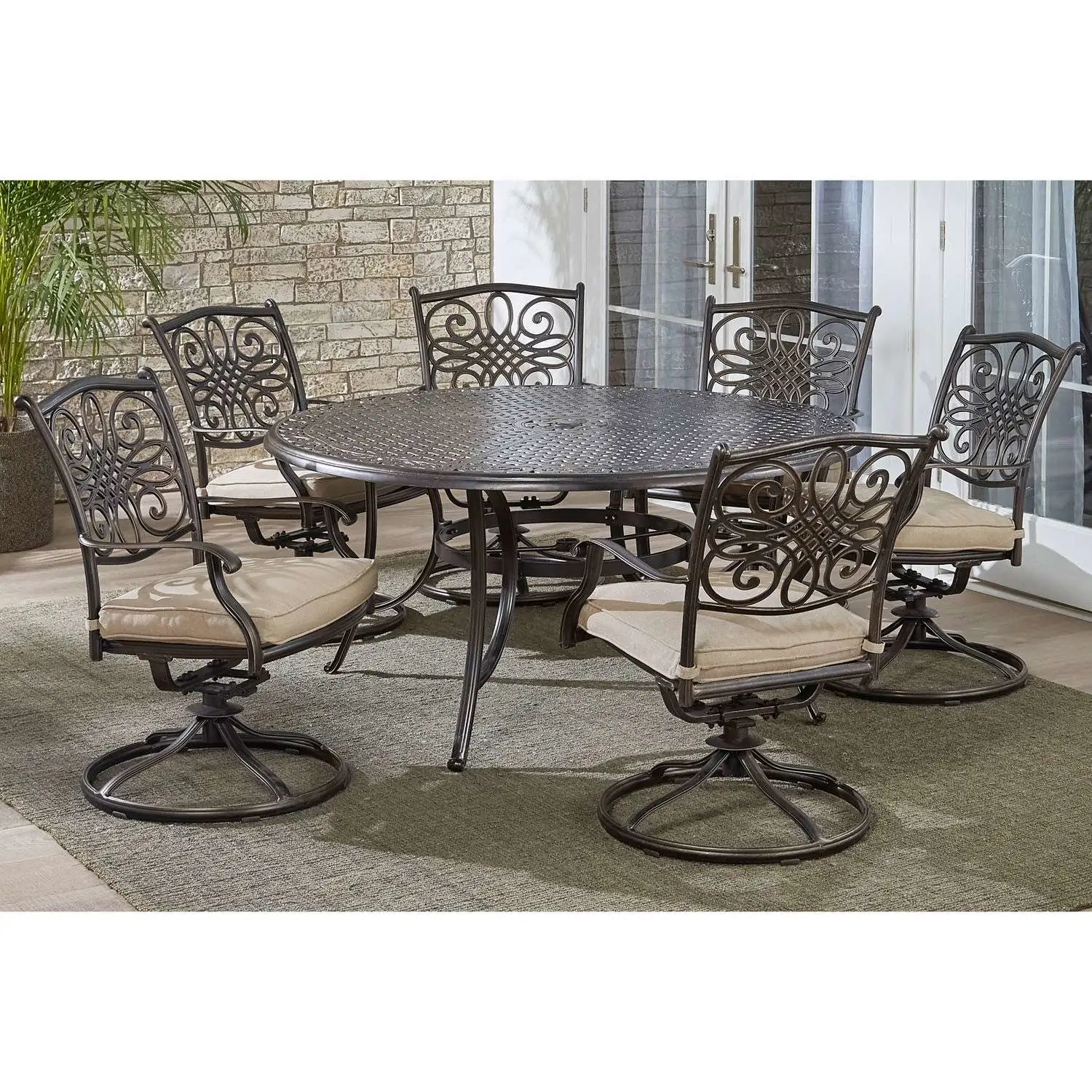 Hanover Traditions 7 pc Bronze Aluminum Traditional Dining Set Tan