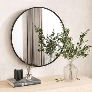 XRAMFY 36 in. W x 36 in. H Round Aluminum Alloy Framed Black Wall Mirror RM36-BLACK