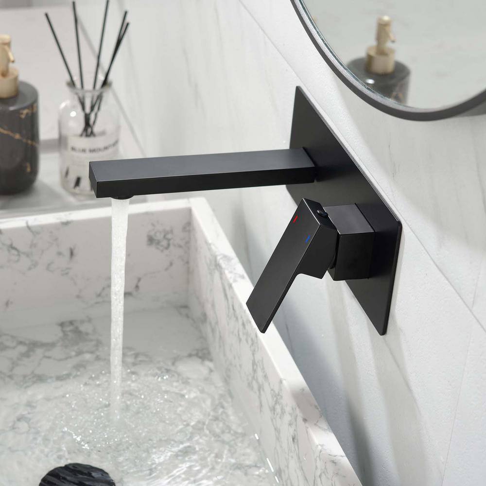 GIVING TREE Single Handle Wall Mounted Faucet with HotCold Indicators Included Valve Supply Lines in Matte Black RMHDFAUC0047