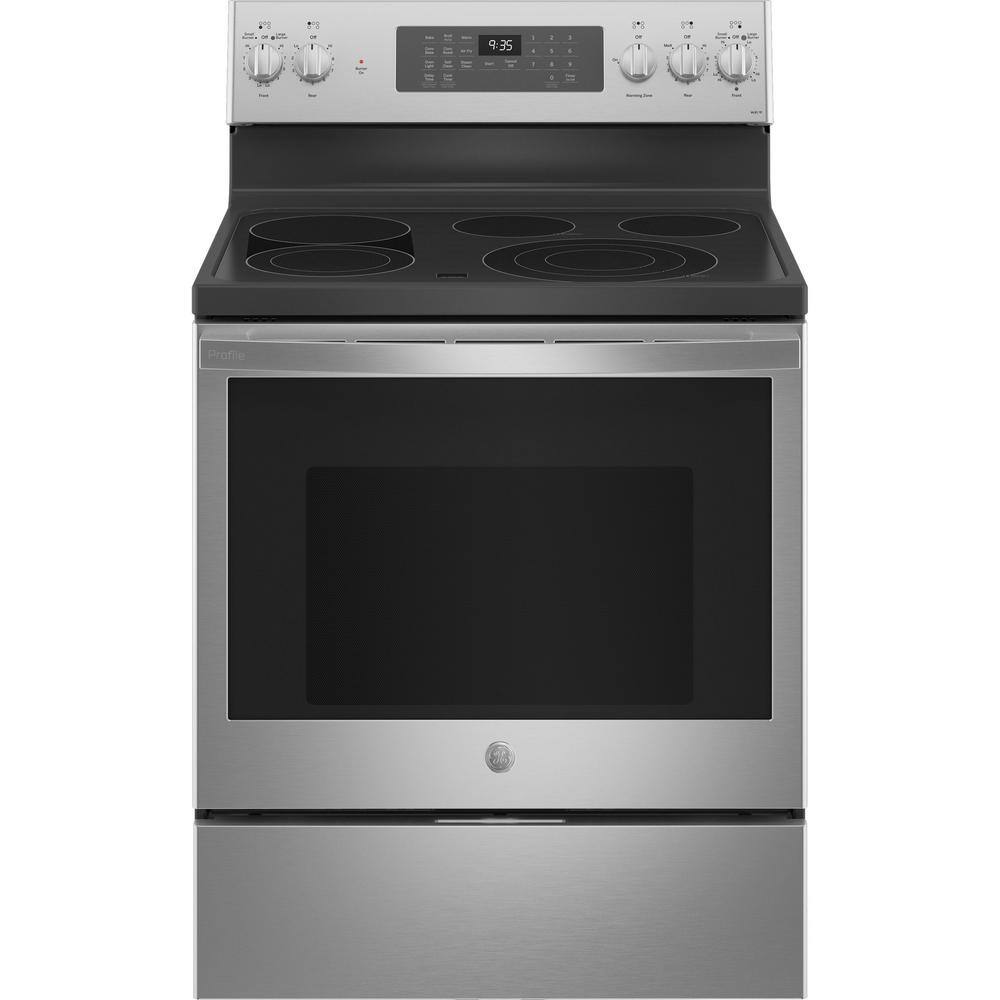 GE Profile 30 in. 5.3 cu. ft. Freestanding Electric Range in Fingerprint Resistant Stainless with True Convection and Air Fry PB935YPFS