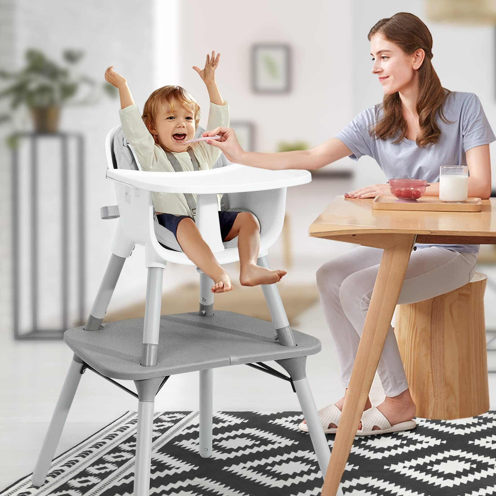 Costzon 4 in 1 Convertible High Chair, Infant Dining Chair Booster Seat with Removable Tray