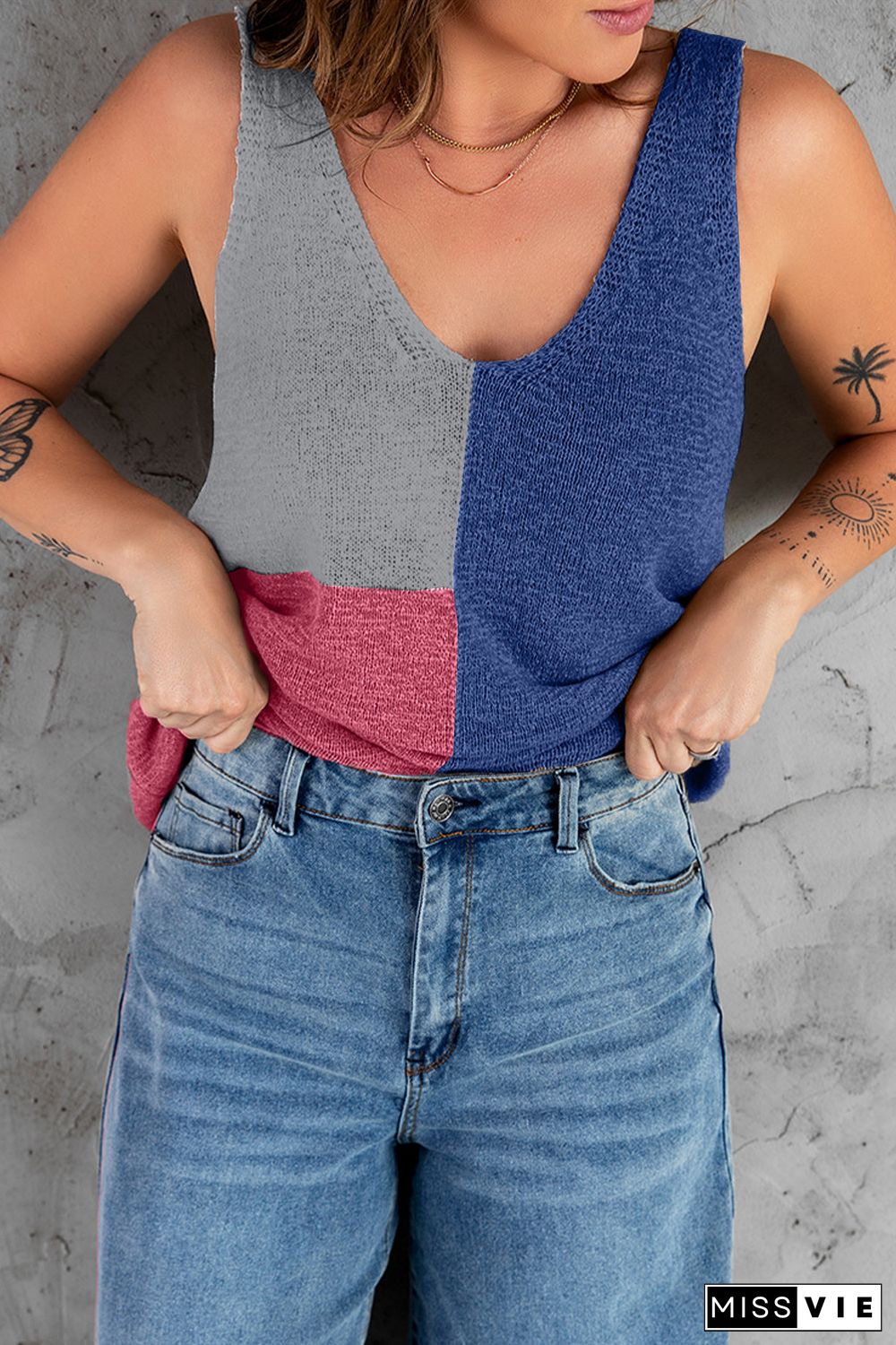 Color Block Knitted Tank Top