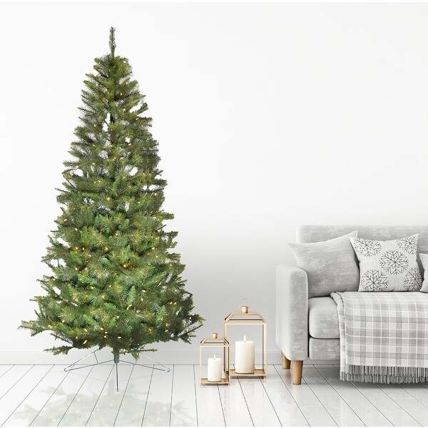 Fraser Hill Farm 6.5Ft. PreLit Half Wall Green Christmas Tree，Warm White LED Lights