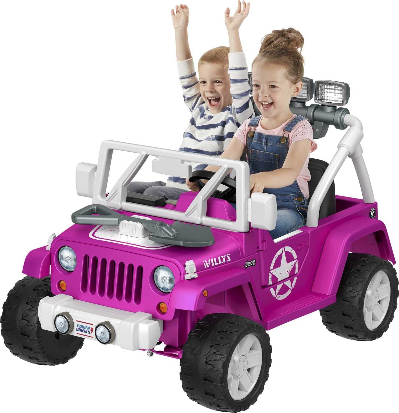 Power Wheels Jeep Wrangler Willys Battery-Powered Ride-On Vehicle with Lights & Sounds, Pink