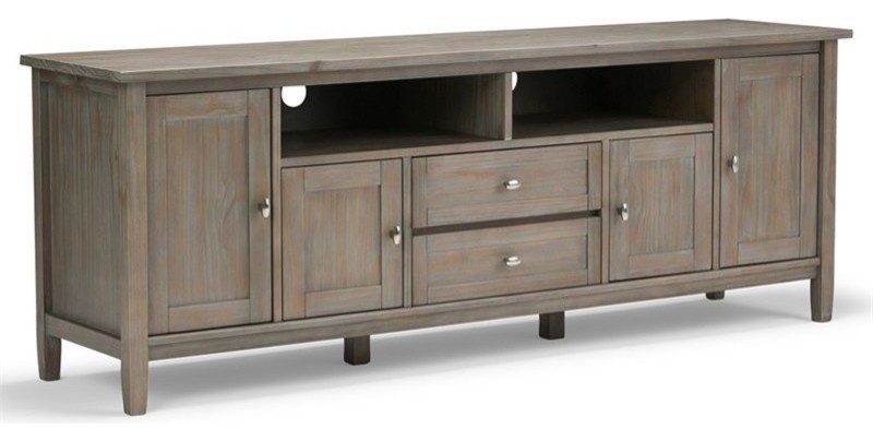 Atlin Designs Transitional Wood TV Stand for TVs up to 72 quotin Distressed Gray   Farmhouse   Entertainment Centers And Tv Stands   by Homesquare  Houzz