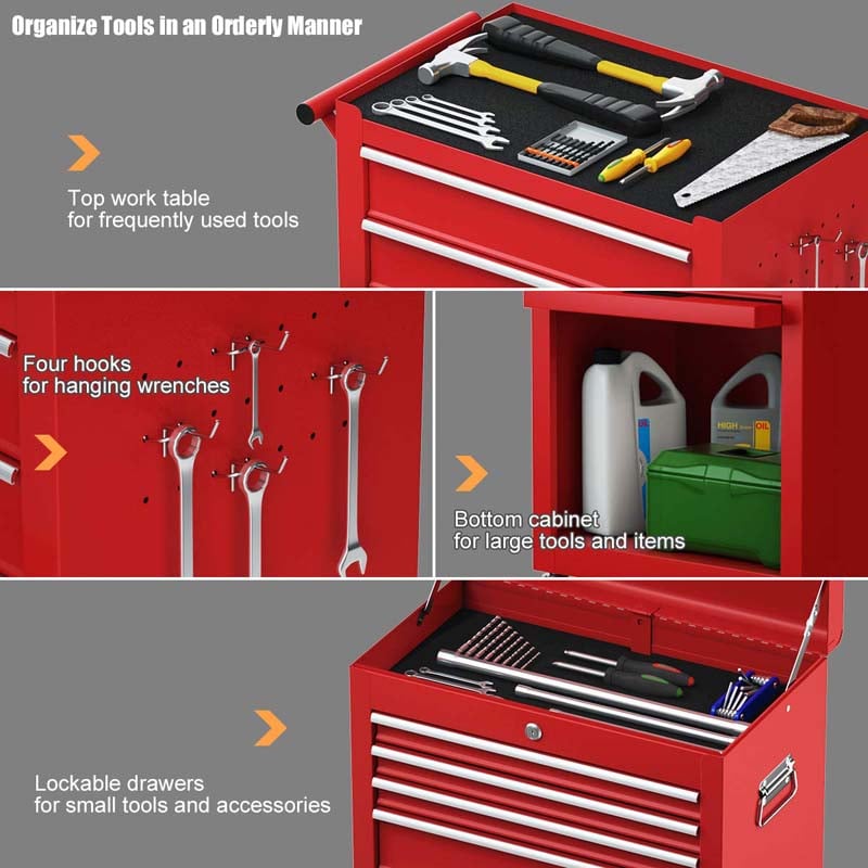 6-Drawer Rolling Tool Chest Removable Tool Storage Cabinet Toolbox Organizer with Sliding Drawers & Lock