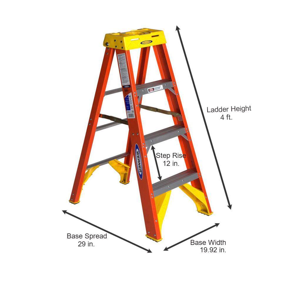 Werner 4 ft. Fiberglass Step Ladder with 300 lbs. Load Capacity Type IA 6204