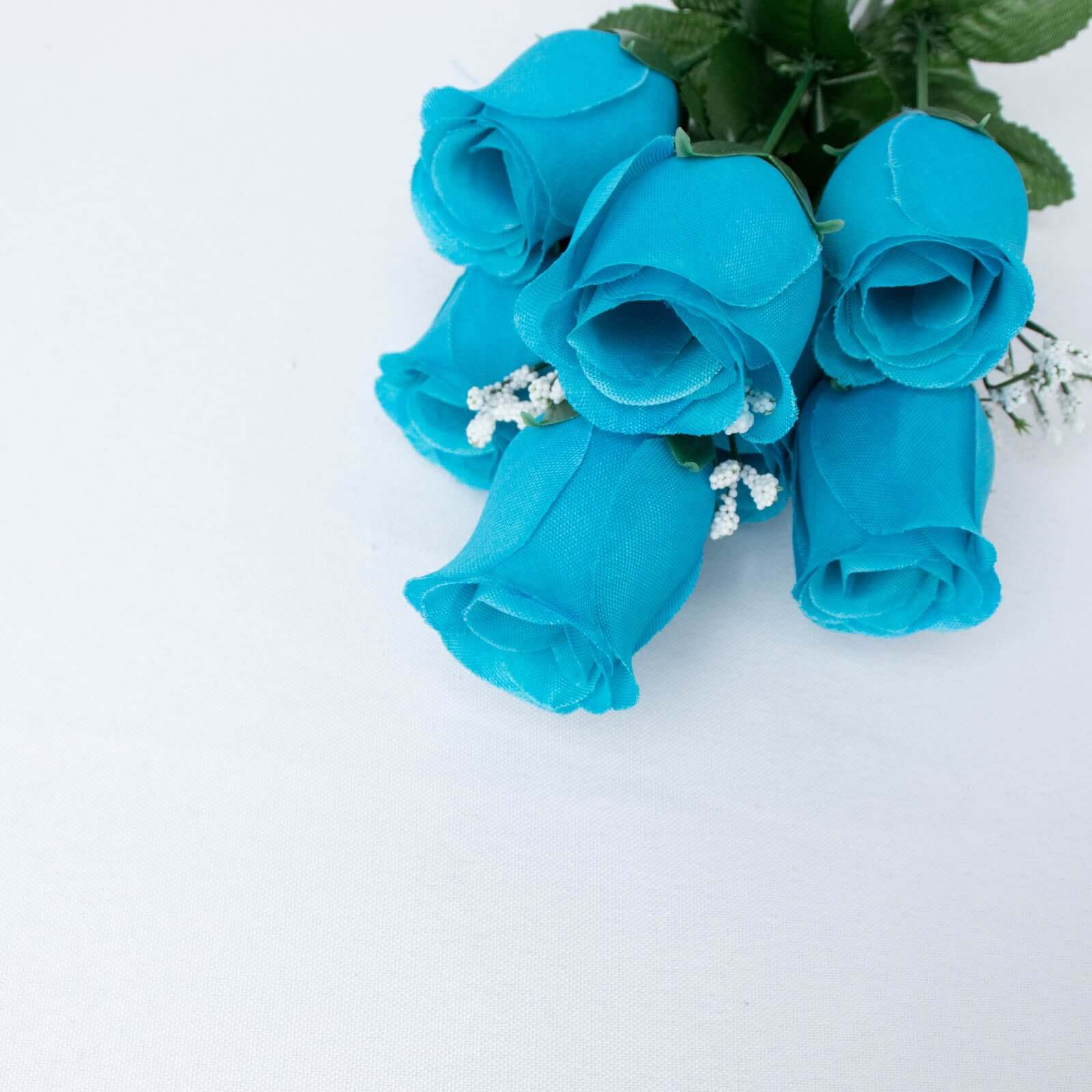 12 Bushes Turquoise Artificial Premium Silk Flower Rose Bud Bouquets