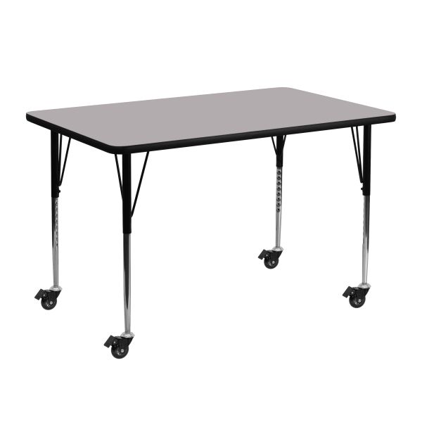 Flash Furniture Mobile 24''W x 48''L Rectangular Activity Table with Grey Thermal Fused Laminate Top and Standard Height Adjustable Legs