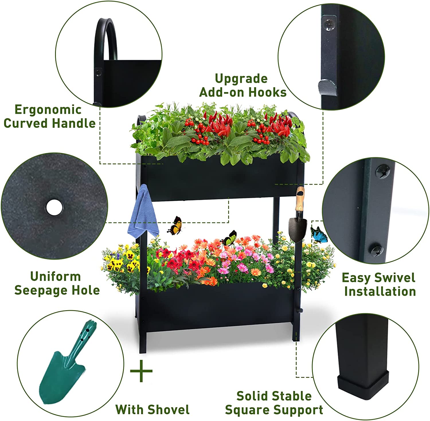 Double Planter Raised Beds with Legs,Outdoor Metal Tall Planter Box Elevated Garden Bed for Vegetables Flower Herb Patio Backyard(22.6" L x 8.9" W x 31.5" H)