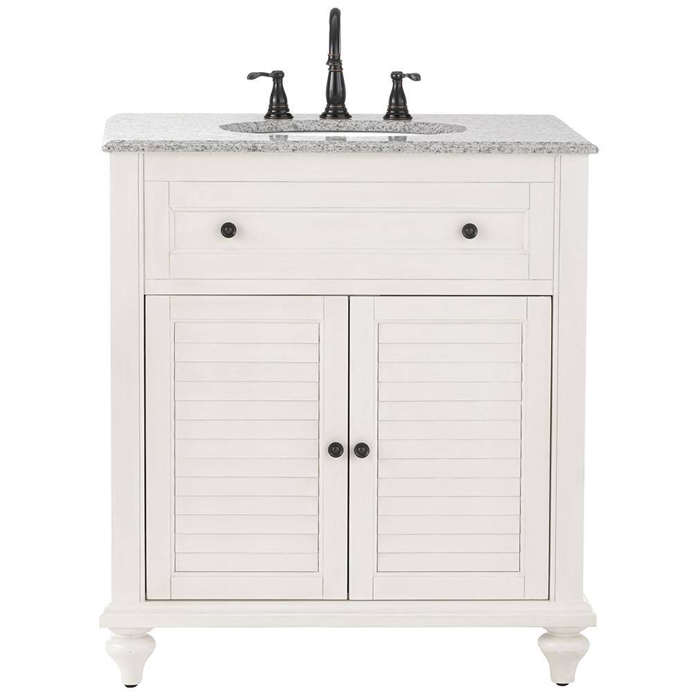 Home Decorators Collection Hamilton Shutter 31 in. W x 22 in. D Bath Vanity in Ivory with Granite Vanity Top in Gray 10806-VS31H-DW