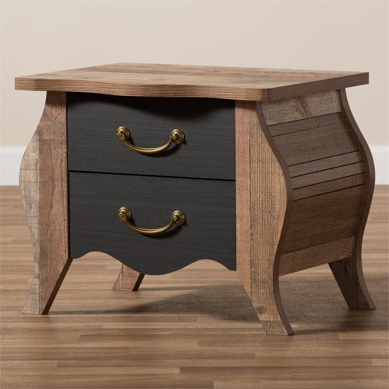 Baxton Studio Romilly 2 Drawer Nightstand in Black and Oak