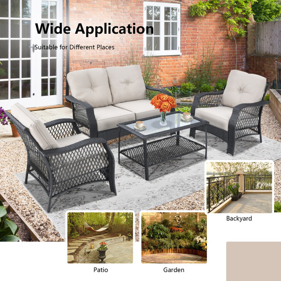 Costway 64579183 4 Pieces Patio Wicker Furniture S...