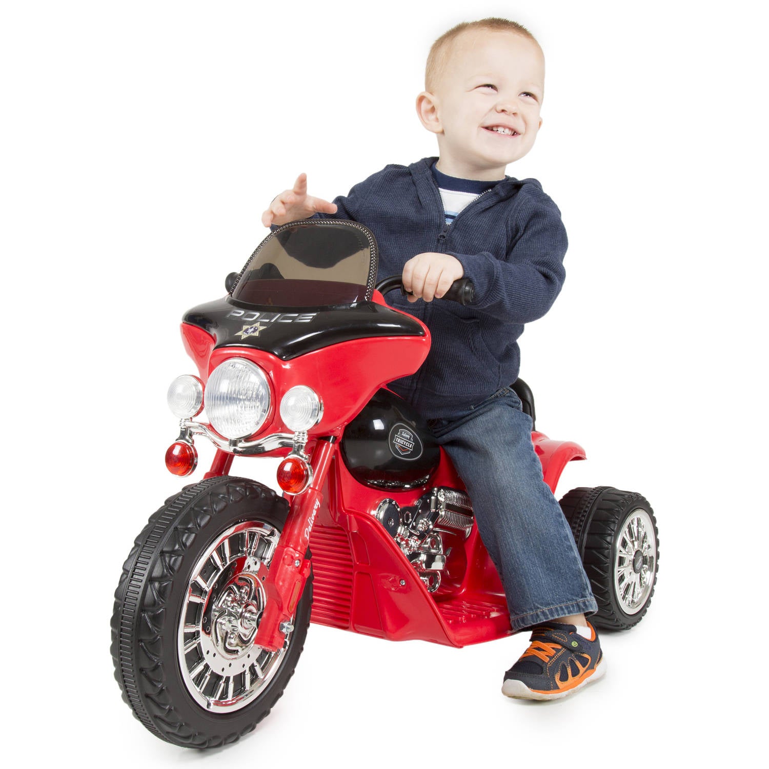 3 Wheel Mini Motorcycle Trike for Kids， Battery Powered Ride on Toy by Rockin? Rollers ? Toys for Boys and Girls， 2 - 5 Year Old ? Police Car Red