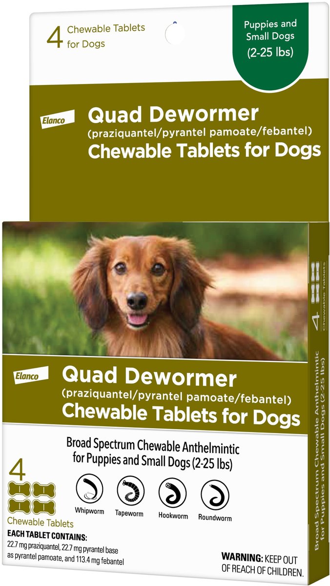 Elanco Quad Dewormer for Hookworms， Roundworms， Tapeworms and Whipworms for Small Breed Dogs