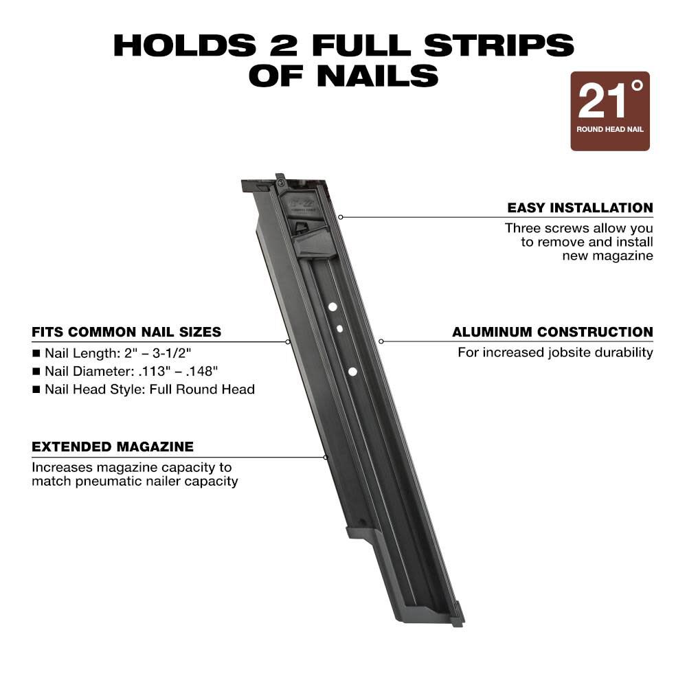 Milwaukee M18 FUEL 21 Degree Framing Nailer Extended Capacity Magazine 48-08-2744 from Milwaukee