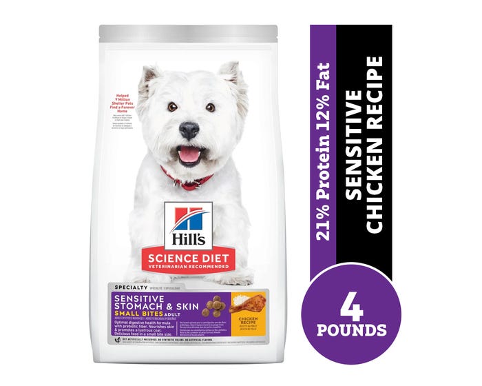 Hills Science Diet Adult Sensitive Stomach  Skin Small Bites Chicken Recipe Dry Dog Food， 4 lb. Bag