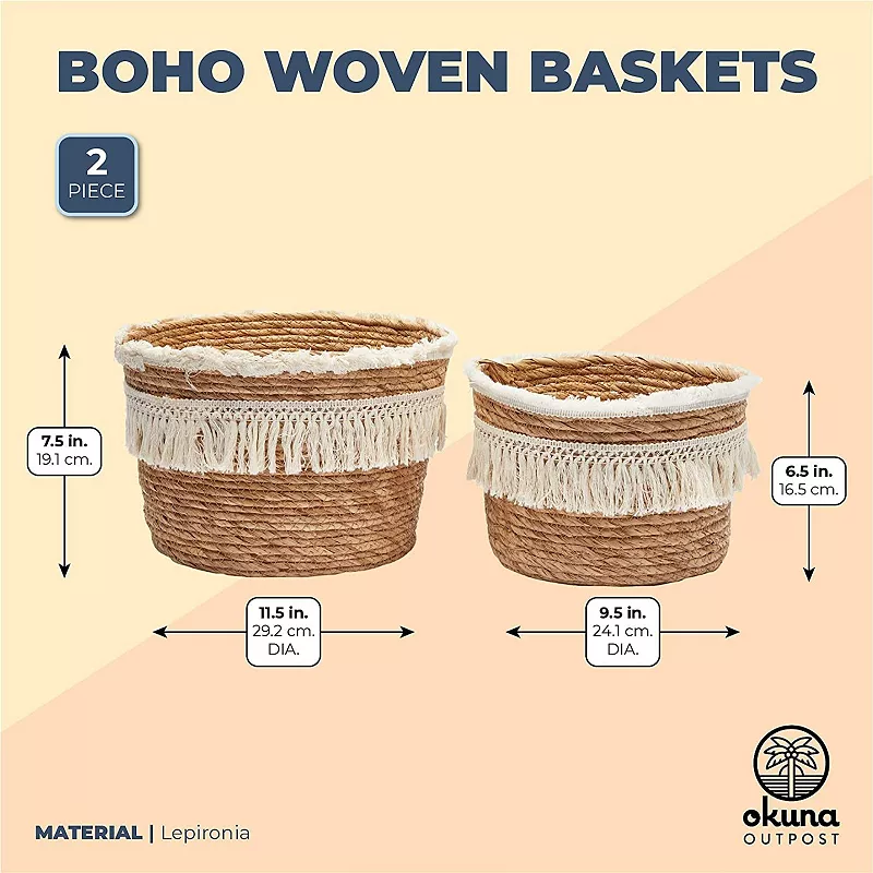 Okuna Outpost Woven Baskets for Storage， Round Basket (2 Sizes， 2 Pack)