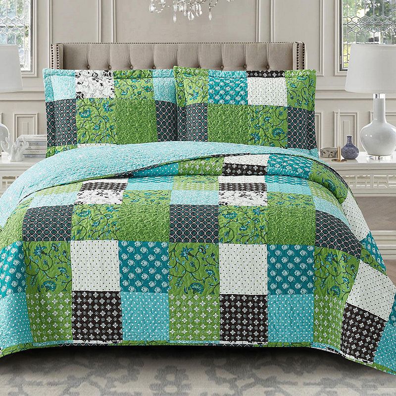 Rebekah Spring Garden Reversible Quilt Set Wrinkle-Free Coverlet Set