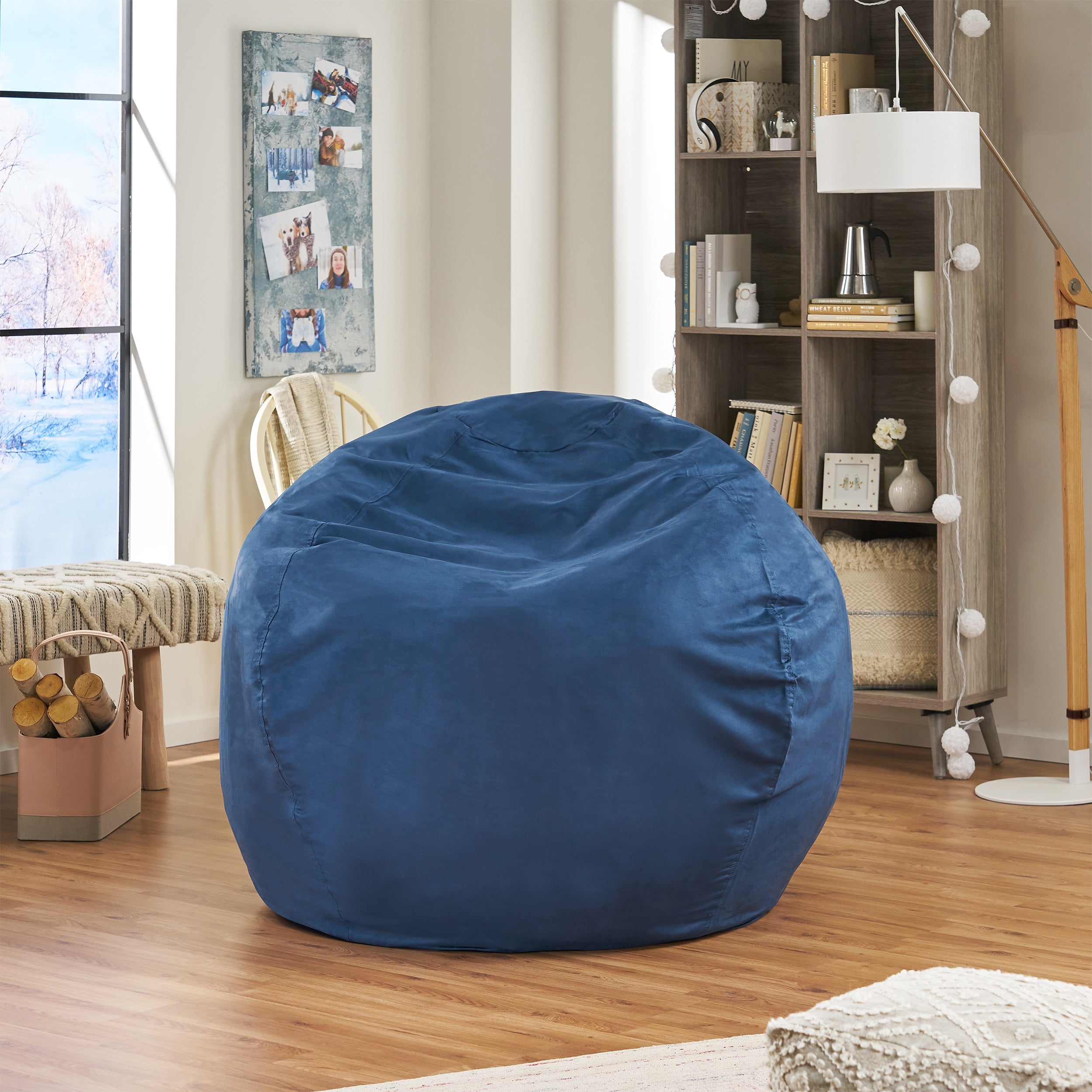 Waldo Blue Faux Suede 5 Foot Bean Bag