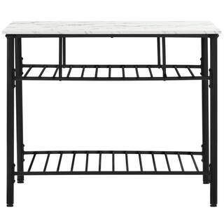 White Farmhouse Counter Height Kitchen Island Kitchen Storage Rack with Worktop and 2-Shelves LH-380