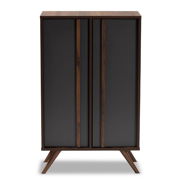 2 Door Naoki Two tone Wood Shoe Cabinet Gray walnut Baxton Studio