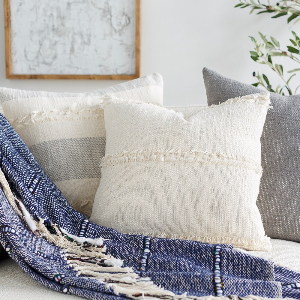 Aylah Solid Woven Cottage Coastal Throw Pillow