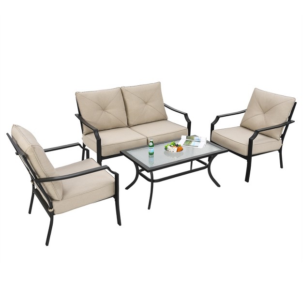 Tangkula 4 Pcs Patio Furniture Set Outdoor Sectional Conversation Set W coffee Table amp Cushions