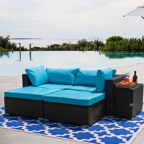 Wicker/rattan 5-Piece Patio Seating Group Conversation Set With Cushions - Overstock - 35752991